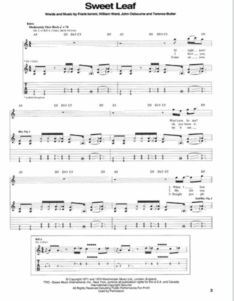 Black Sabbath - Master Of Reality Guitar Tab Book (Tab, Notation, Lyrics)
