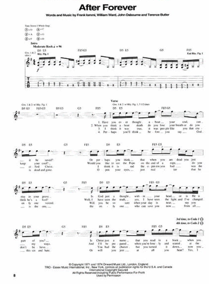 Black Sabbath - Master Of Reality Guitar Tab Book (Tab, Notation, Lyrics)