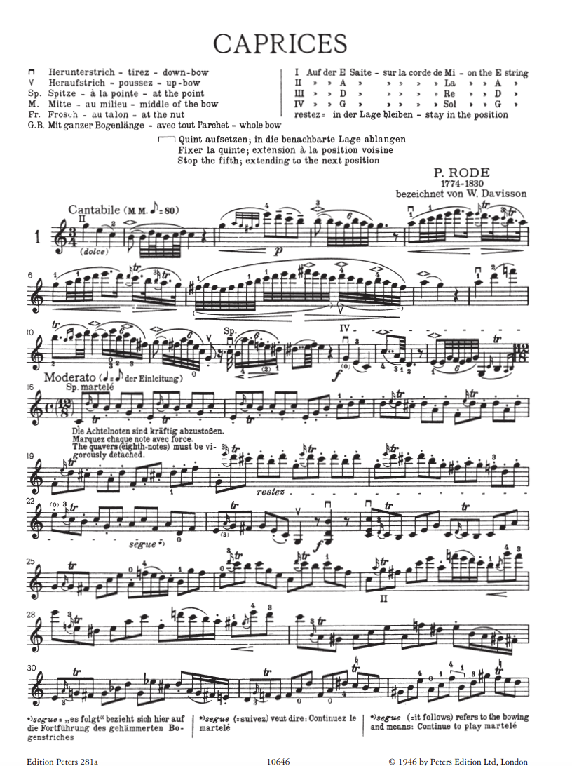 Pierre Rode: 24 Caprices for Violin Book