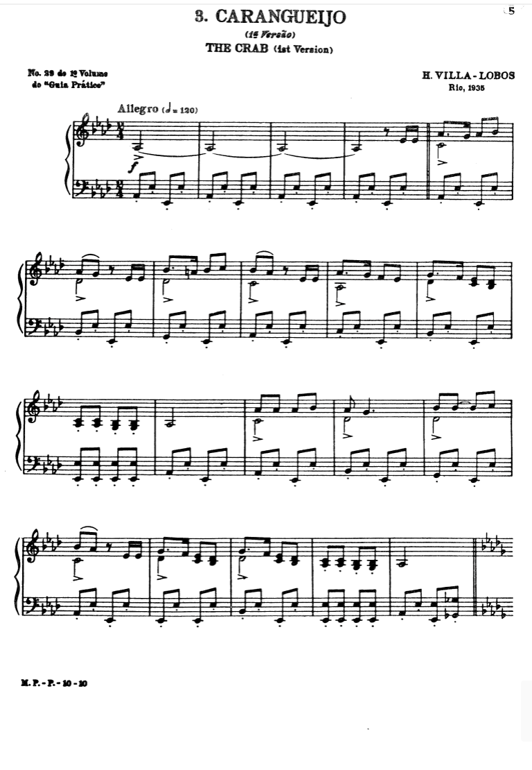 Heitor Villa-Lobos – Ten Pieces on Popular Brazilian Children’s Songs Piano Solo Book