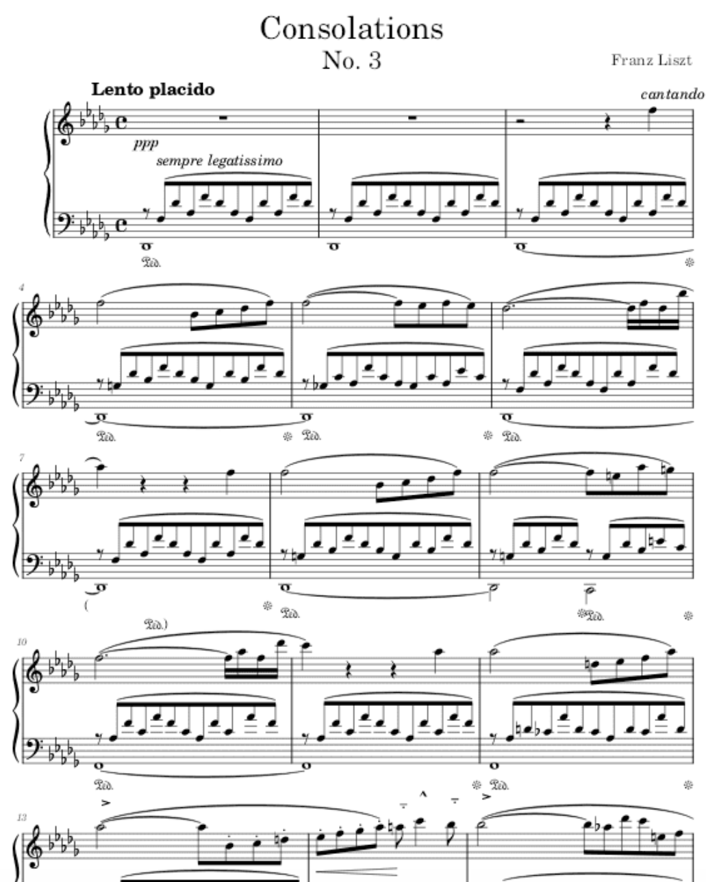Franz Liszt - Consolation No 3 D Flat Major Piano Sheet Music
