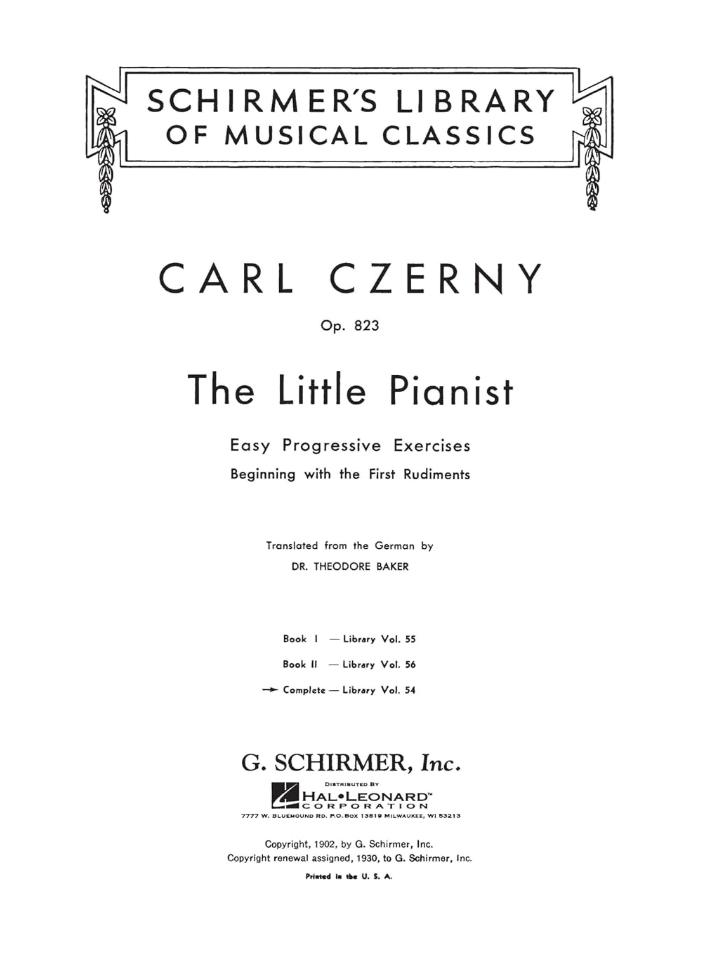 Czerny - The Little Pianist Op 823 Book