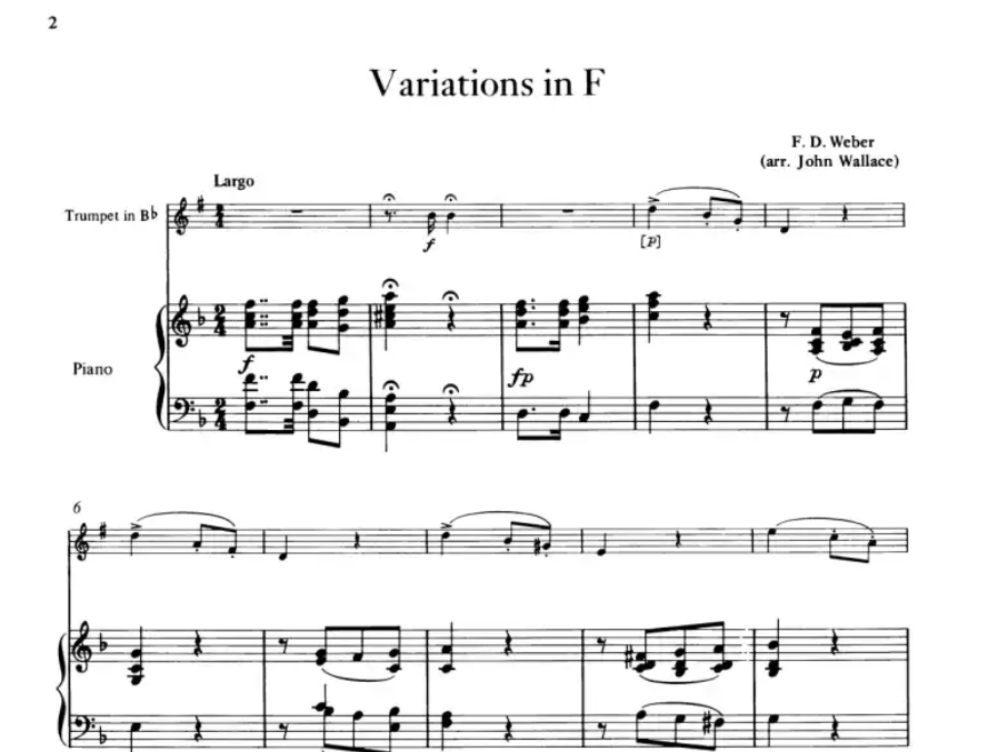 Friedrich Dionysus Weber - Variations in F for Bb Trumpet and Piano Book