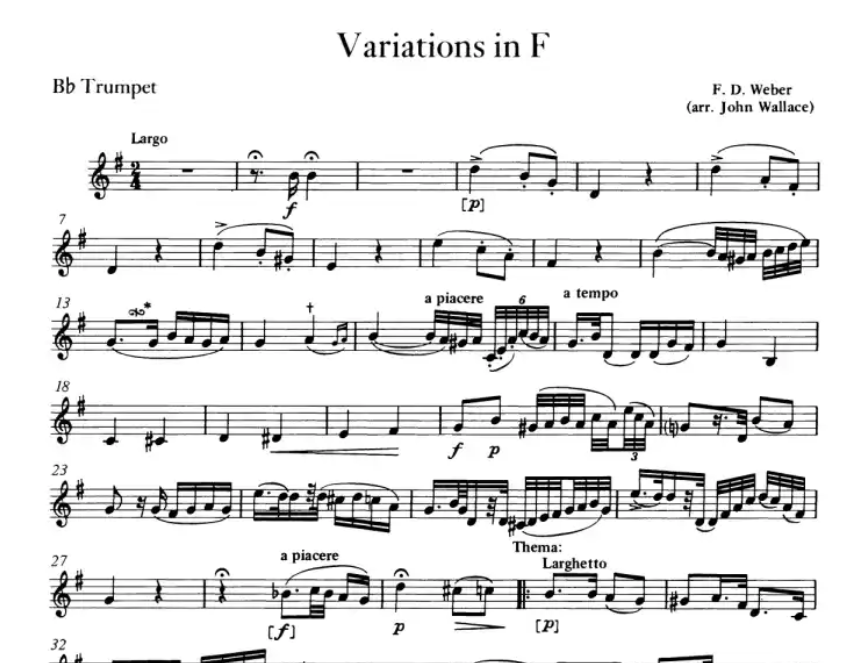 Friedrich Dionysus Weber - Variations in F for Bb Trumpet and Piano Book