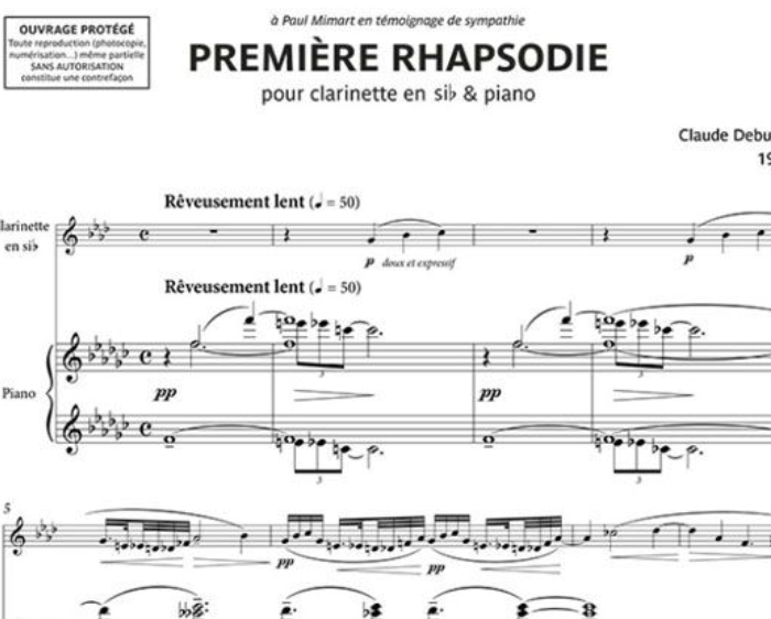 Claude Debussy - Premiere Rhapsodie For Clarinet/Piano Book
