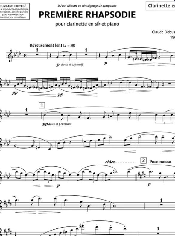 Claude Debussy - Premiere Rhapsodie For Clarinet/Piano Book