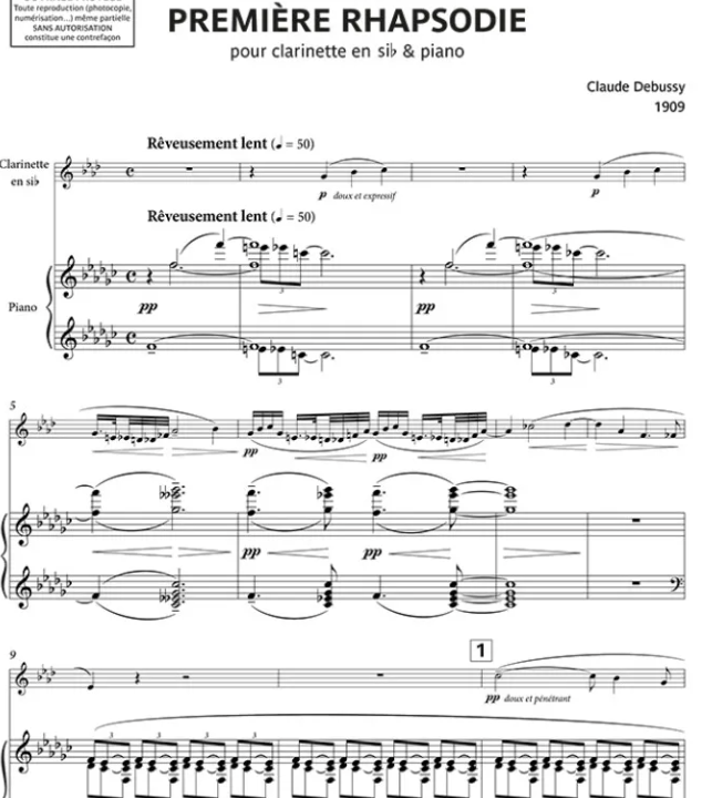 Claude Debussy - Premiere Rhapsodie For Clarinet/Piano Book