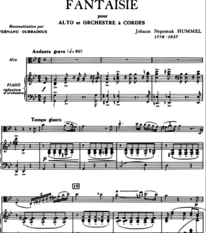 Johann Nepomuk Hummel - Fantasie For Viola with Piano Sheet Music