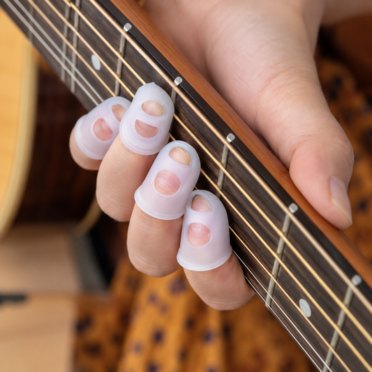 Silicone Guitar/Instrument Finger Protectors  (5 Piece)- For Beginners and Sensitive Hands (White)