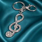 Large Silver and White Rhinestone Treble Clef Keyring with Lobster Clasp