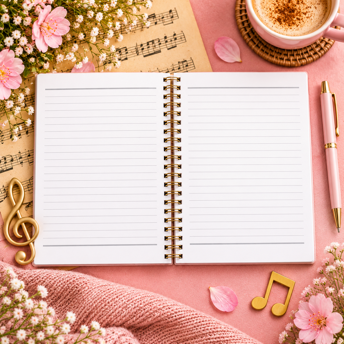 A5 Spring Floral Piano Spiral Notebook (60 pages)