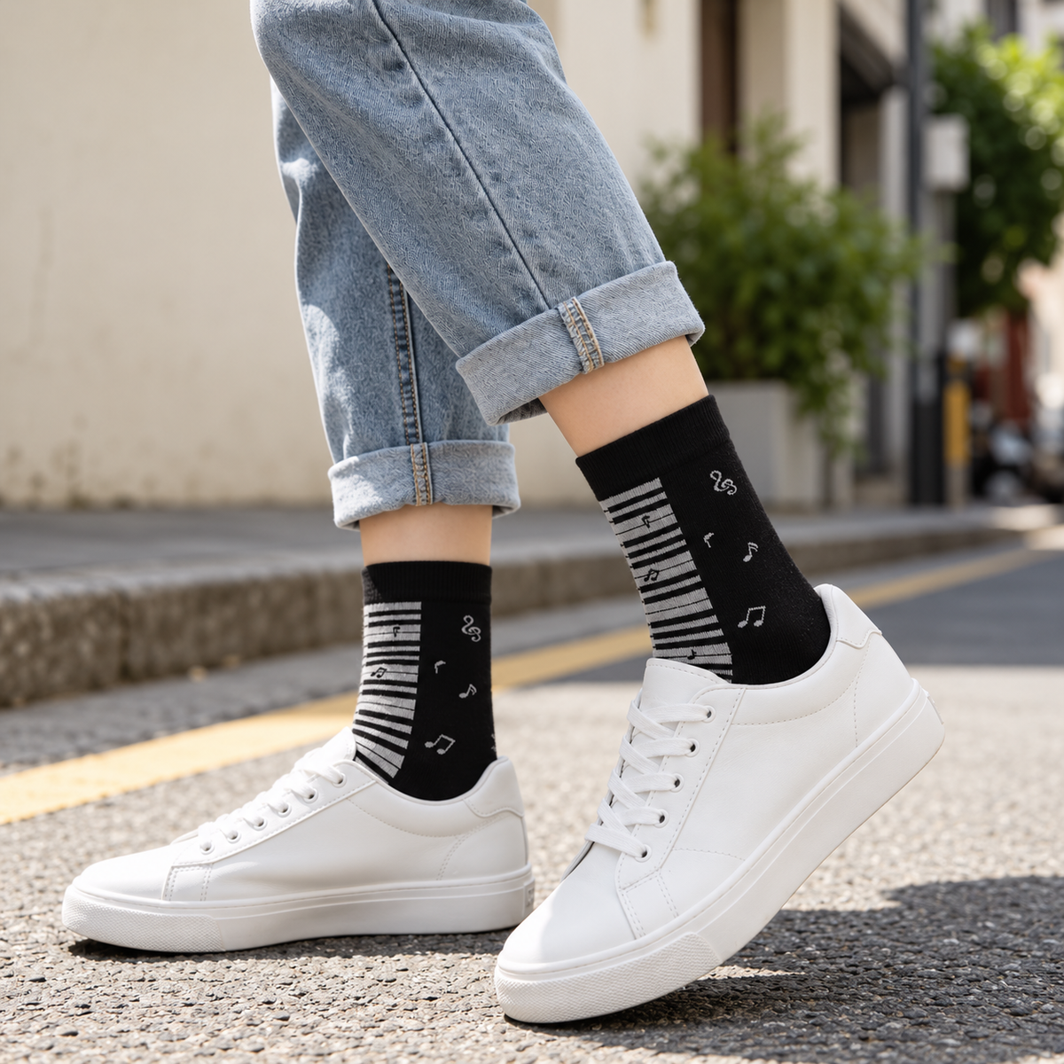 Sundry & Sound Co - Soft Black & White Piano Keys Crew Socks (Unisex)