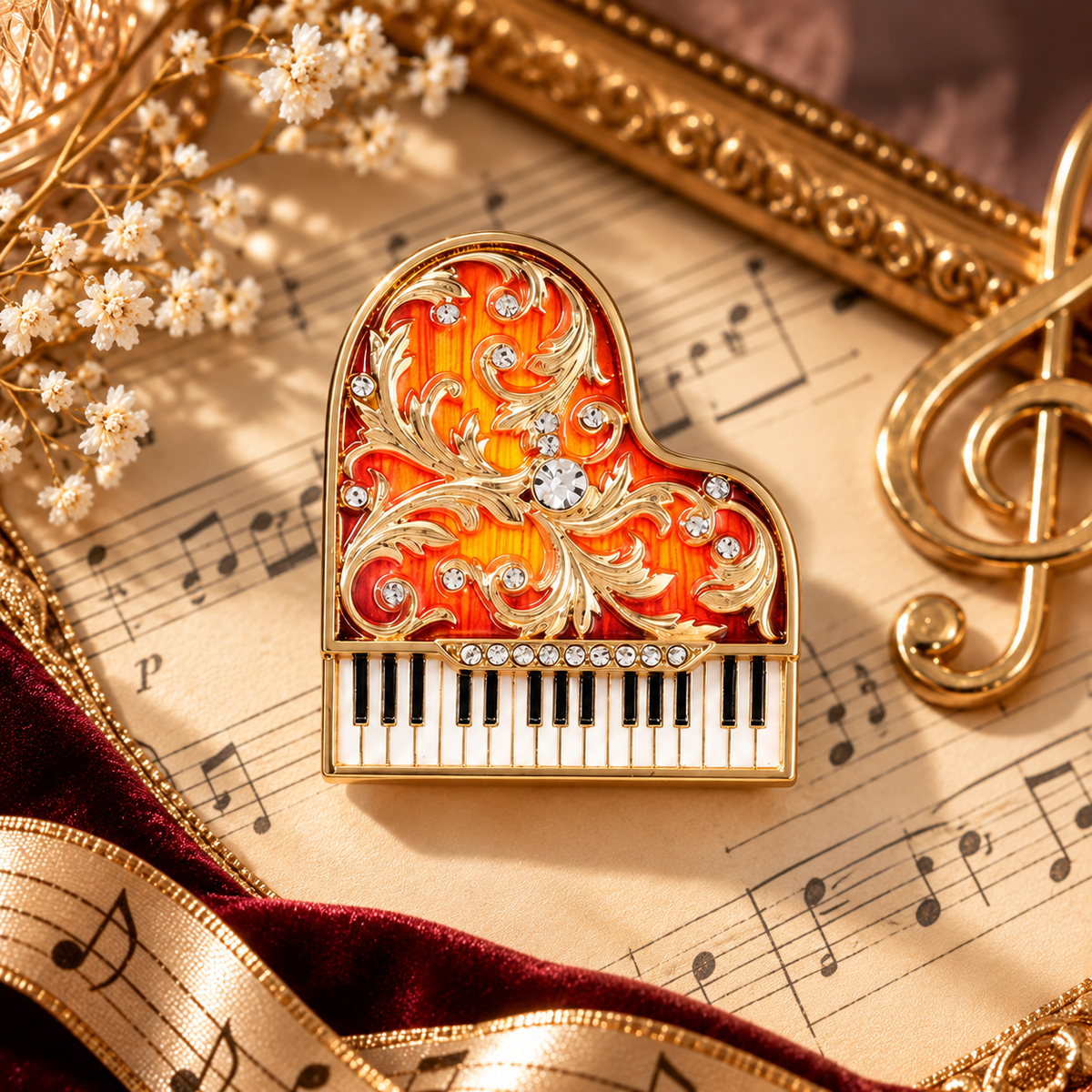 Sundry & Sound Co - Sunburst and Rhinestone Piano Brooch