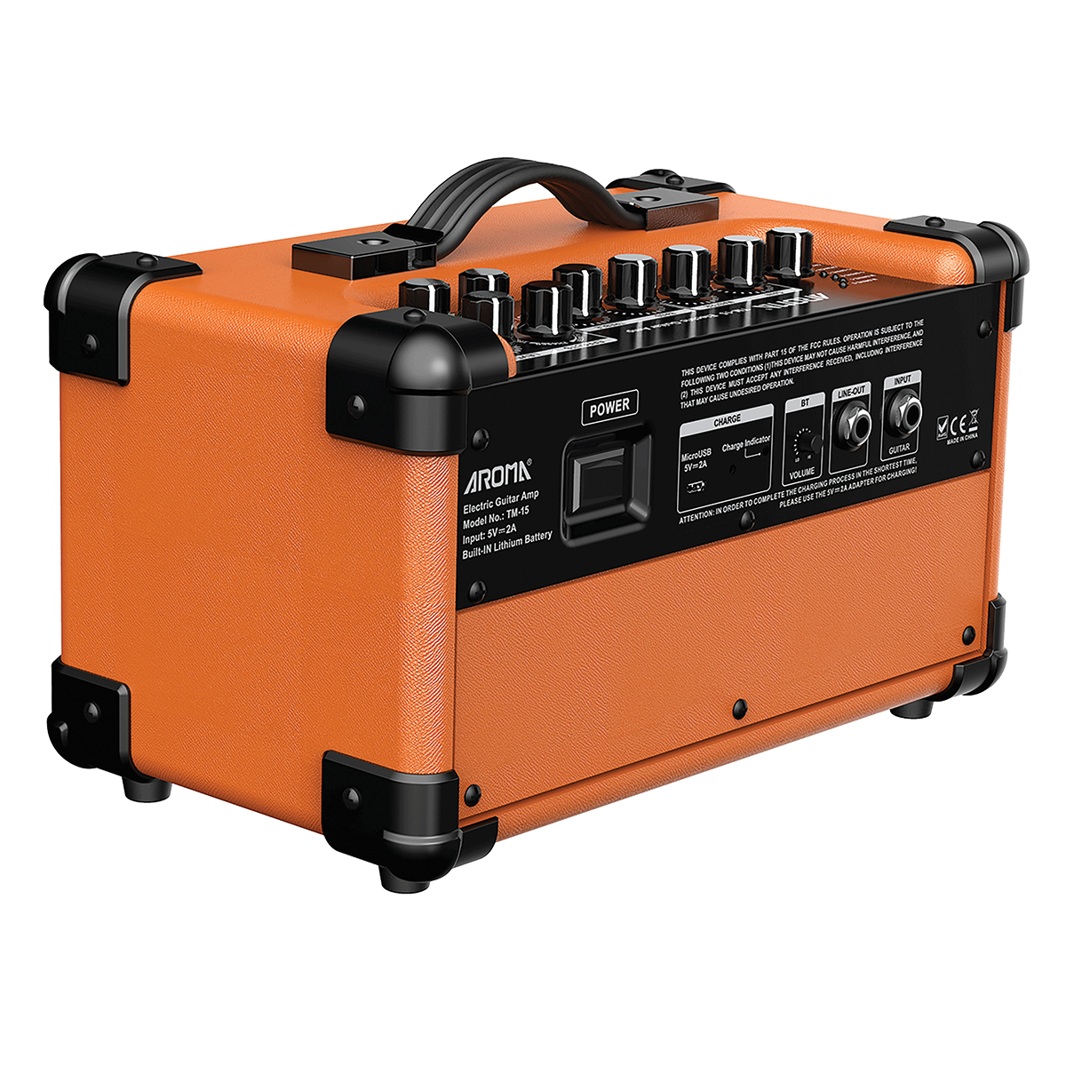 Aroma TM15OR Rechargeable Bluetooth Electric Guitar Amplifier with FX - Orange