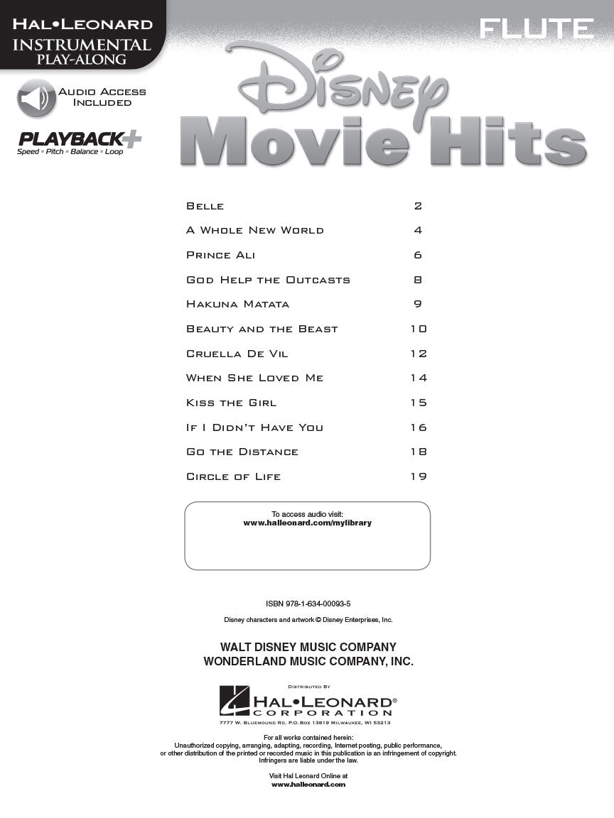 Disney Movie Hits For Flute Play Along Book/Ola