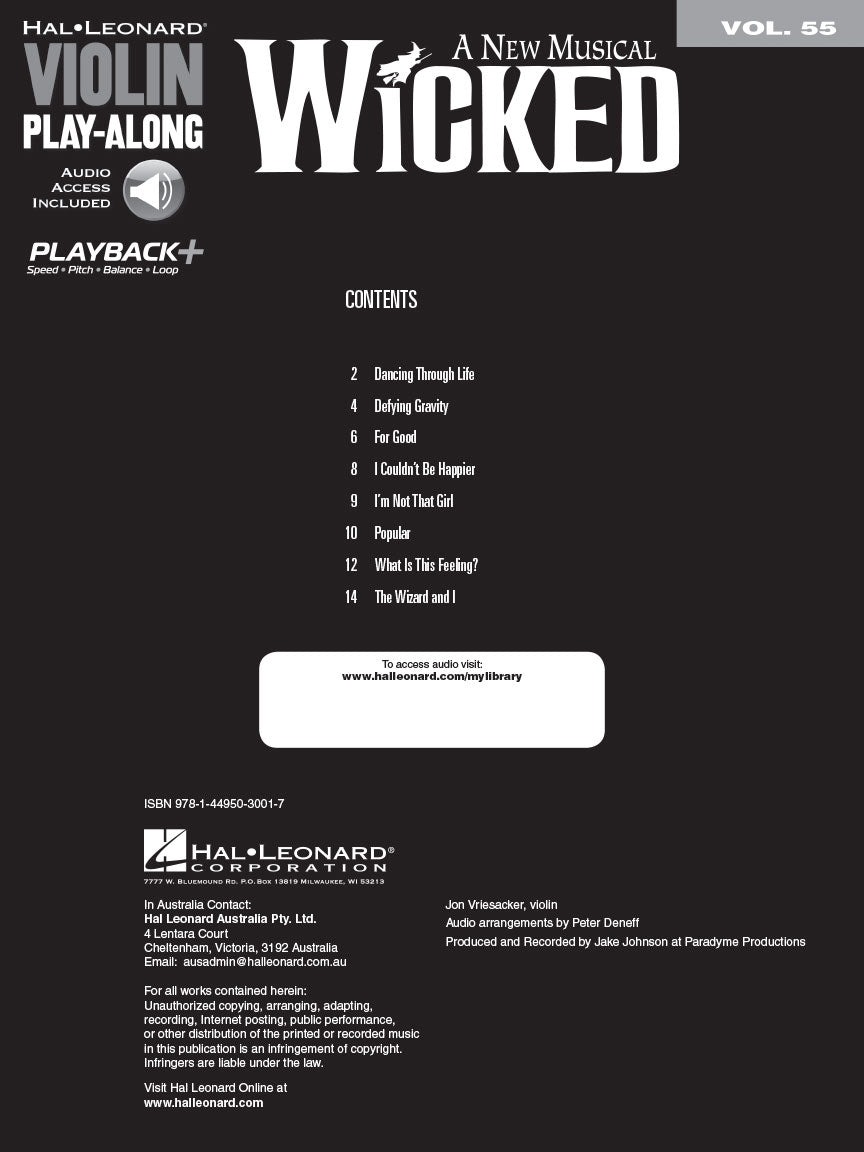 Wicked Violin Play Along Volume 55 Book/Ola