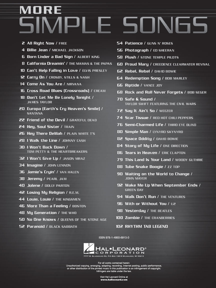 More Simple Songs Easy Guitar Chords Lyrics Book (50 Songs)