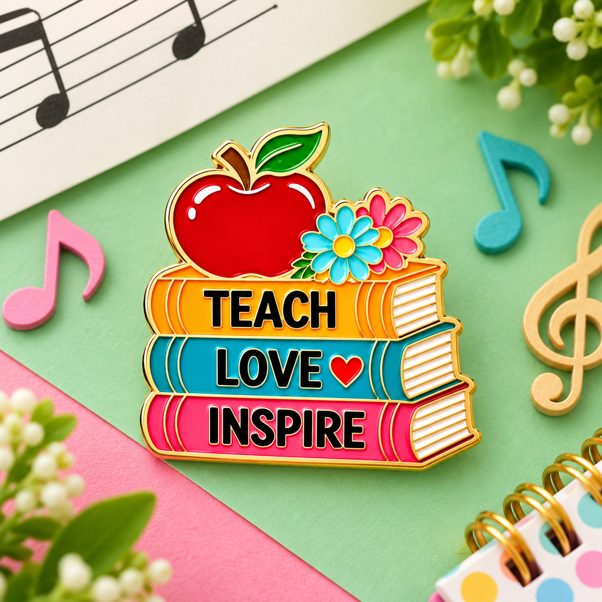Sundry & Sound Co- Teach Love Inspire Apple and Books Enamel Pin