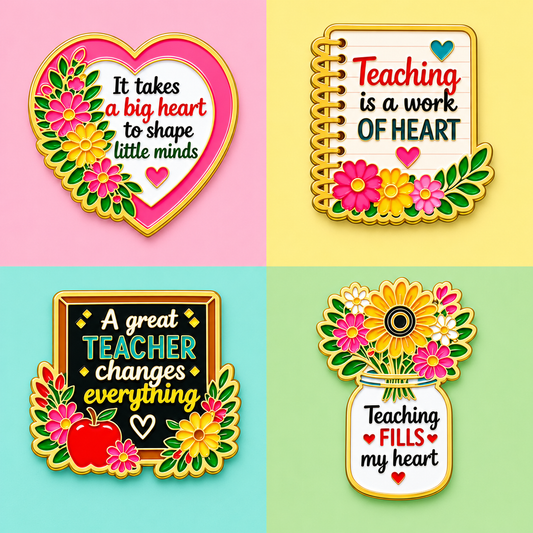 Teacher Appreciation Enamel Pin Bundle – Set of 4
