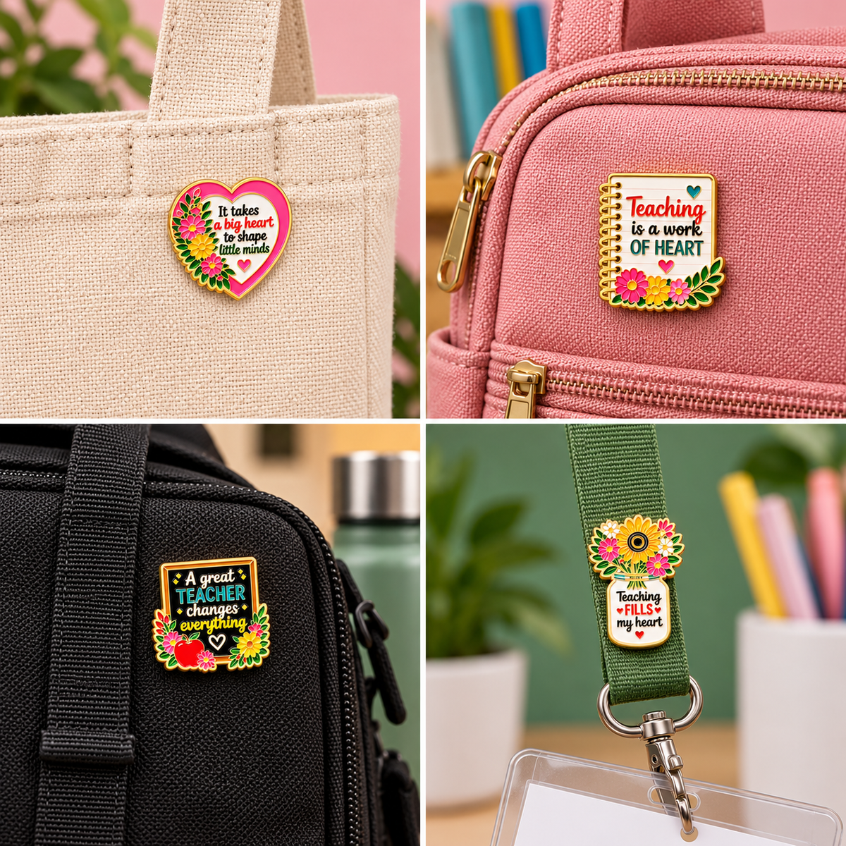 Teacher Appreciation Enamel Pin Bundle – Set of 4