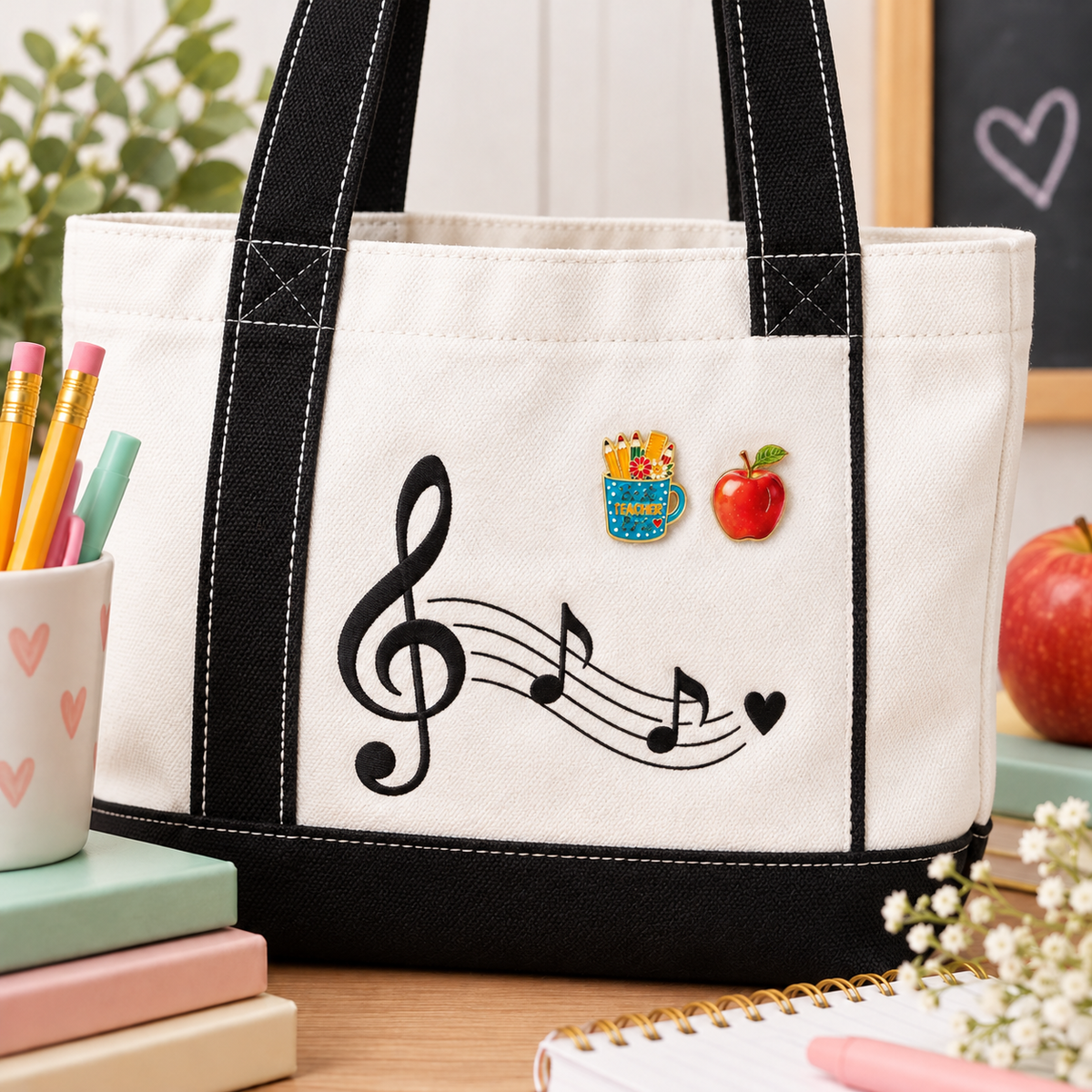 Sundry & Sound Co- Best Teacher Ever Mug & Red Apple Enamel Pin – 2 Piece Gift Set