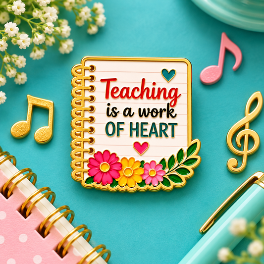 Sundry & Sound Co- Teaching Is a Work of Heart Notebook Enamel Pin