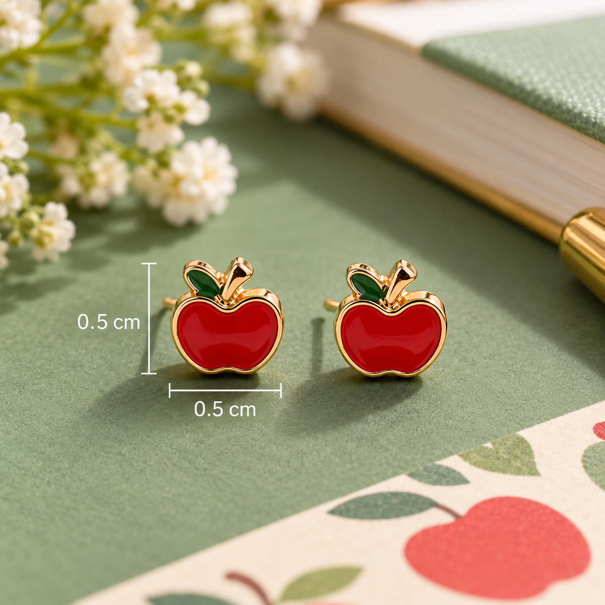 Sundry & Sound Co - Mini Red Apple Stud Earrings – Gold Plated (Pair)