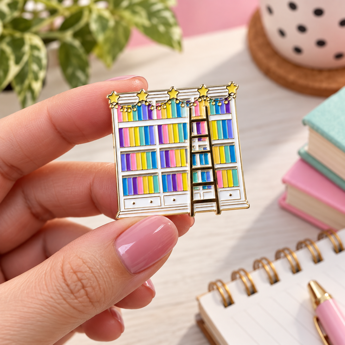 Colorful Bookshelf Staircase Enamel Pin (4cm)
