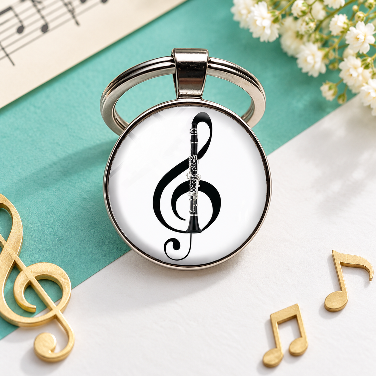 Back and White Clarinet Glass Keyrings (2 x Pack)