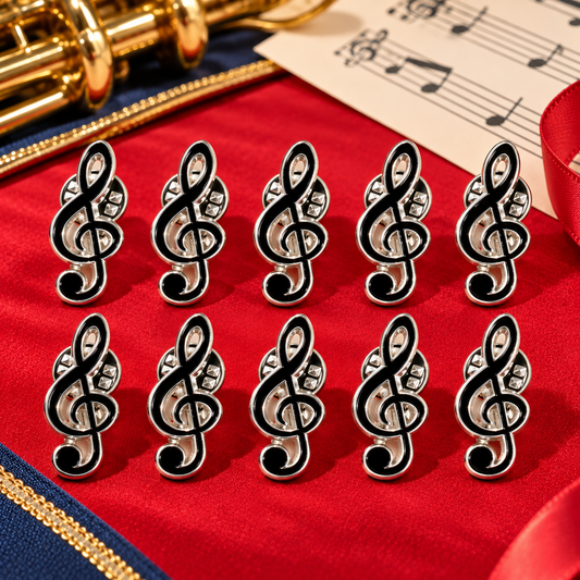 Sundry & Sound Co - Mini Silver & Black Treble Clef Band Lapel Pin (10 Piece Band Set)