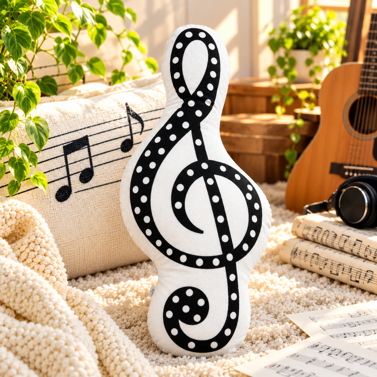 Polka Dot Treble Clef Shaped Cushion Pillow (44cm)