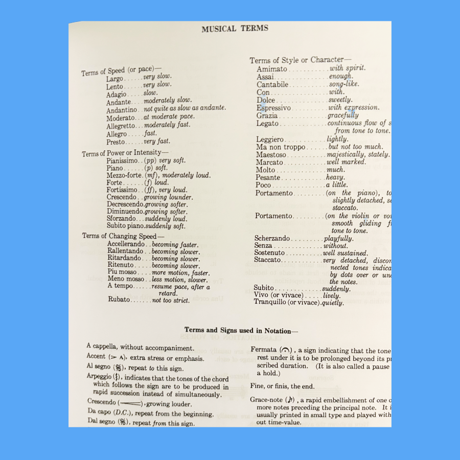 Peters 3 - Blank Music Manuscript Book (White) - References, Music Terms and 10 Staves