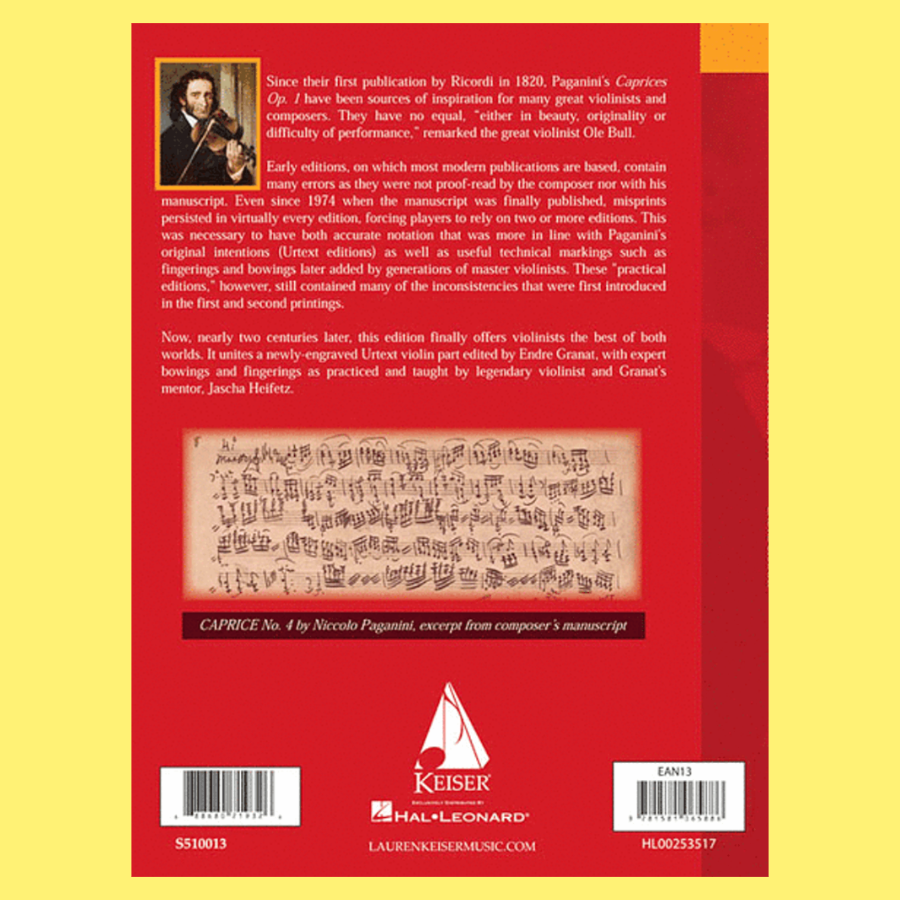 Paganini - 24 Caprices Opus 1 Violin Book (Urtext Edition)