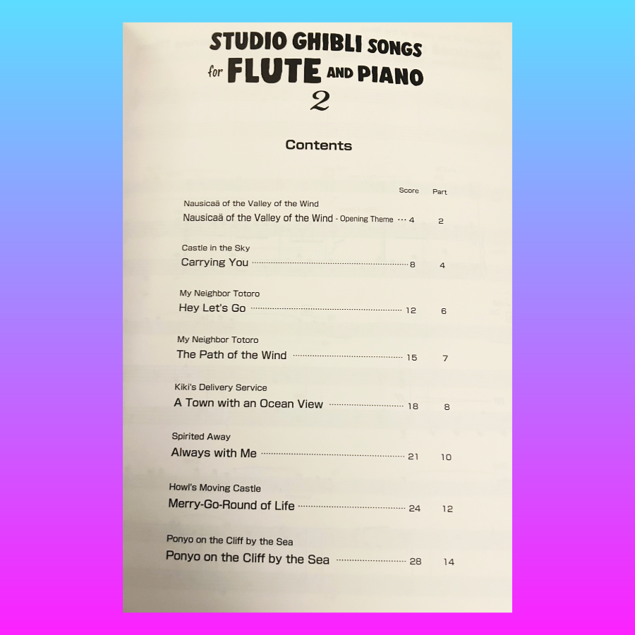 Joe Hisaishi  - Studio Ghibli Songs Volume 2 For Flute and Piano Book (Intermediate)