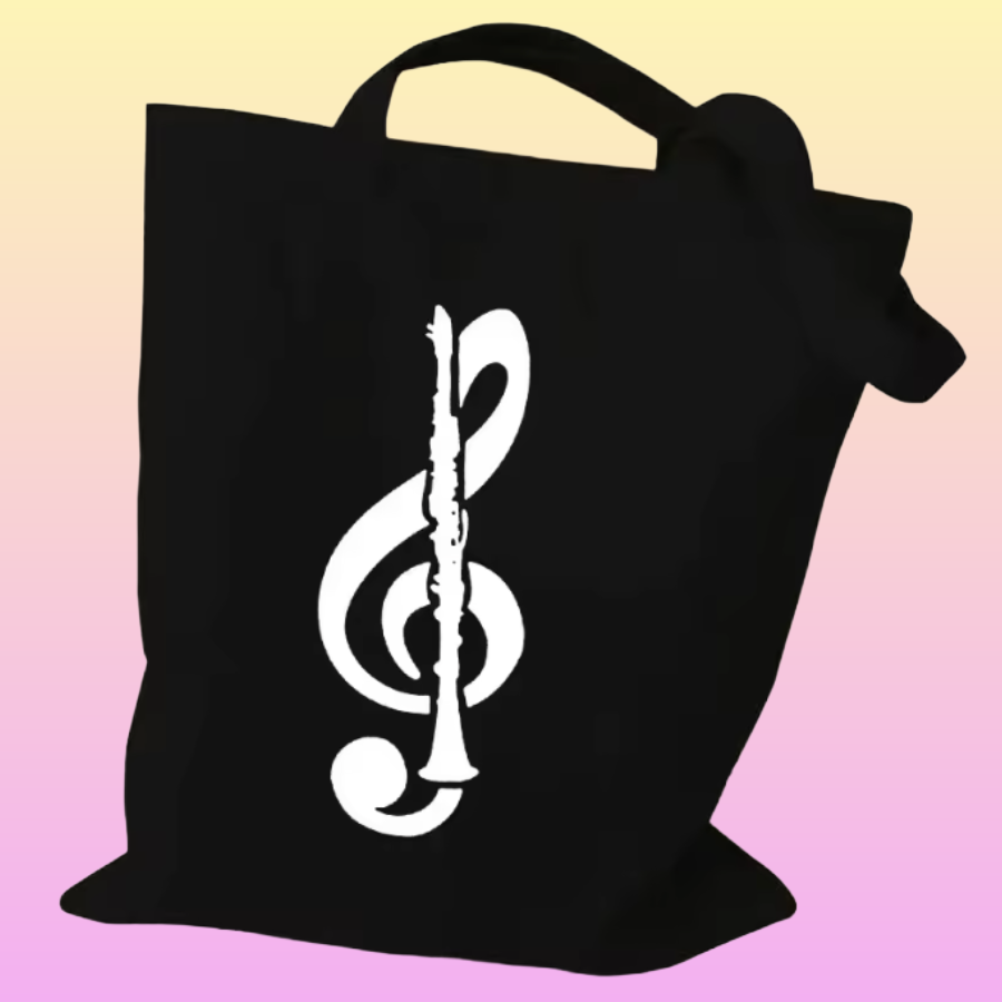 Black Clarinet Treble Clef Music Book Cotton Tote Bag (40cm x 35cm)