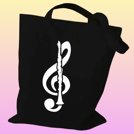 Black Clarinet Treble Clef Music Book Cotton Tote Bag (40cm x 35cm)