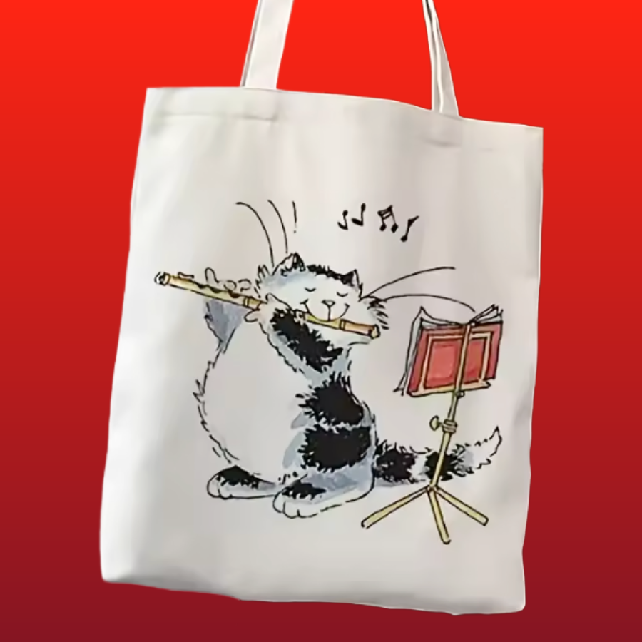 Musical Flute Cat Cotton Tote Bag (40cm x 35cm)