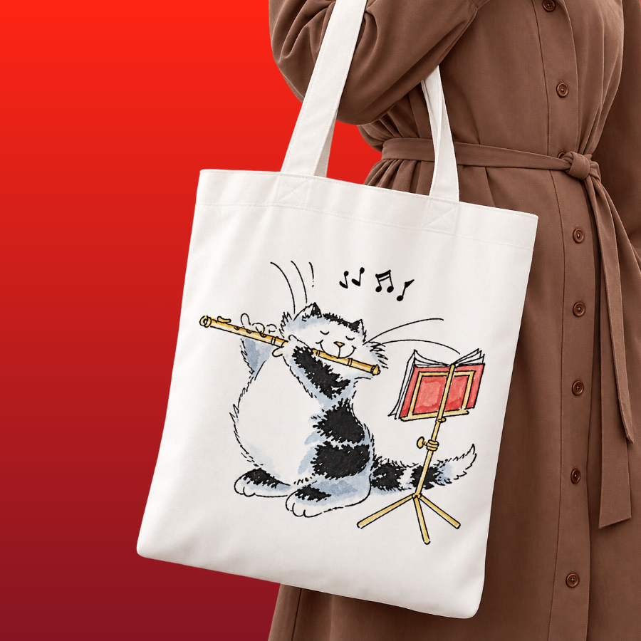 Musical Flute Cat Cotton Tote Bag (40cm x 35cm)