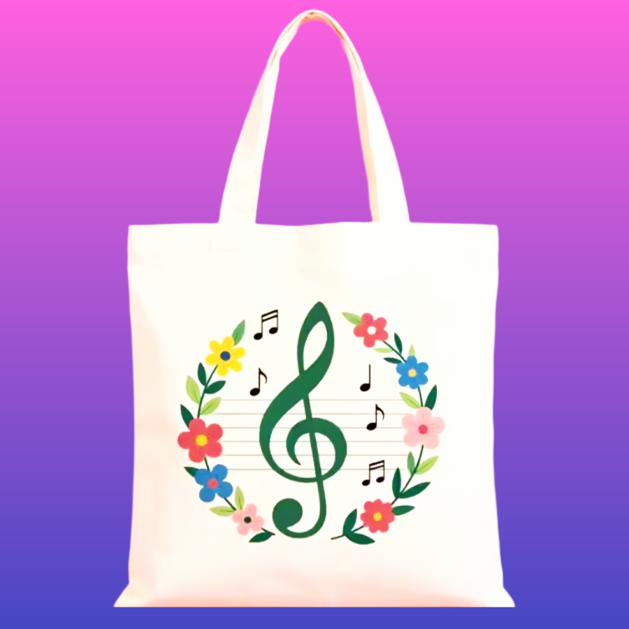 Floral Treble Clef Canvas Tote Bag (40cm x 35cm)