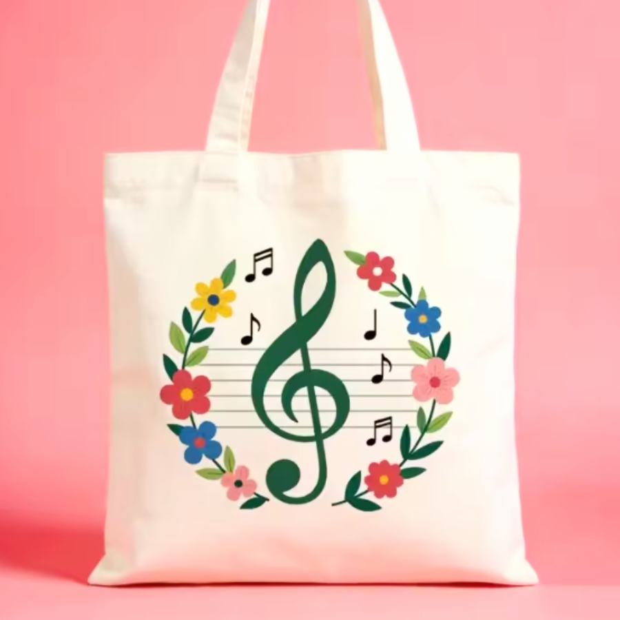Floral Treble Clef Canvas Tote Bag (40cm x 35cm)