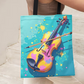 Colour Splash Violin Teal Polyester Burlap Tote Bag (40cm x 35cm)