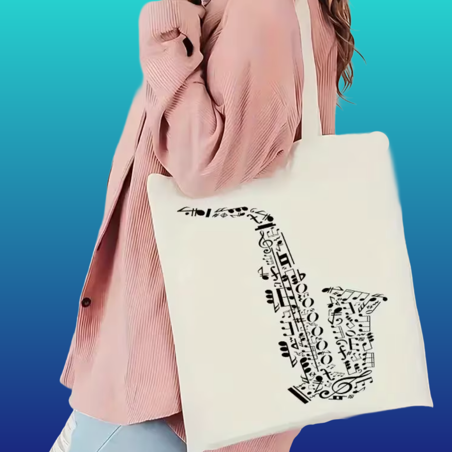 Music Note Saxophone Canvas Tote Bag (40cm x 35cm)