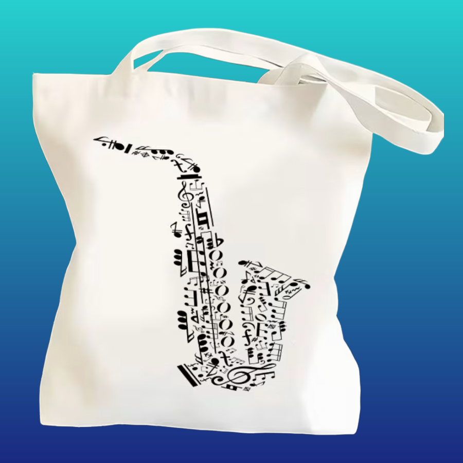 Music Note Saxophone Canvas Tote Bag (40cm x 35cm)