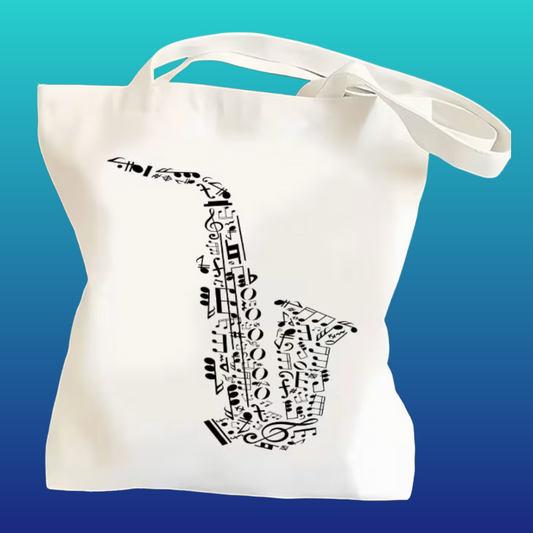 Music Note Saxophone Canvas Tote Bag (40cm x 35cm)