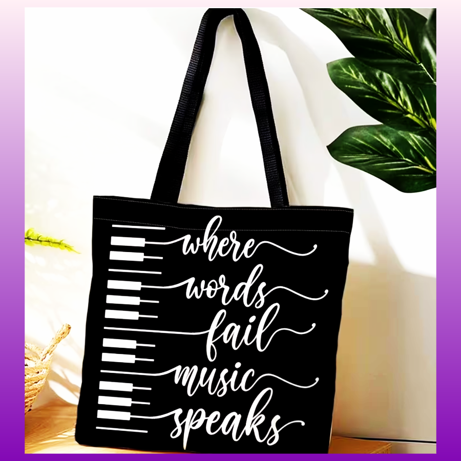 Where Words Fail, Music Speaks Keys Polyester Tote Bag (40cm x 35cm)