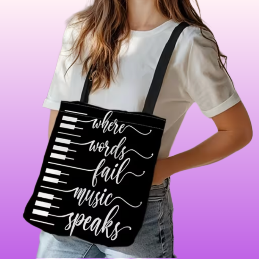 Where Words Fail, Music Speaks Keys Polyester Tote Bag (40cm x 35cm)