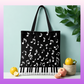 Black and White Music Note and Keys Polyester Tote Bag (40cm x 35cm)