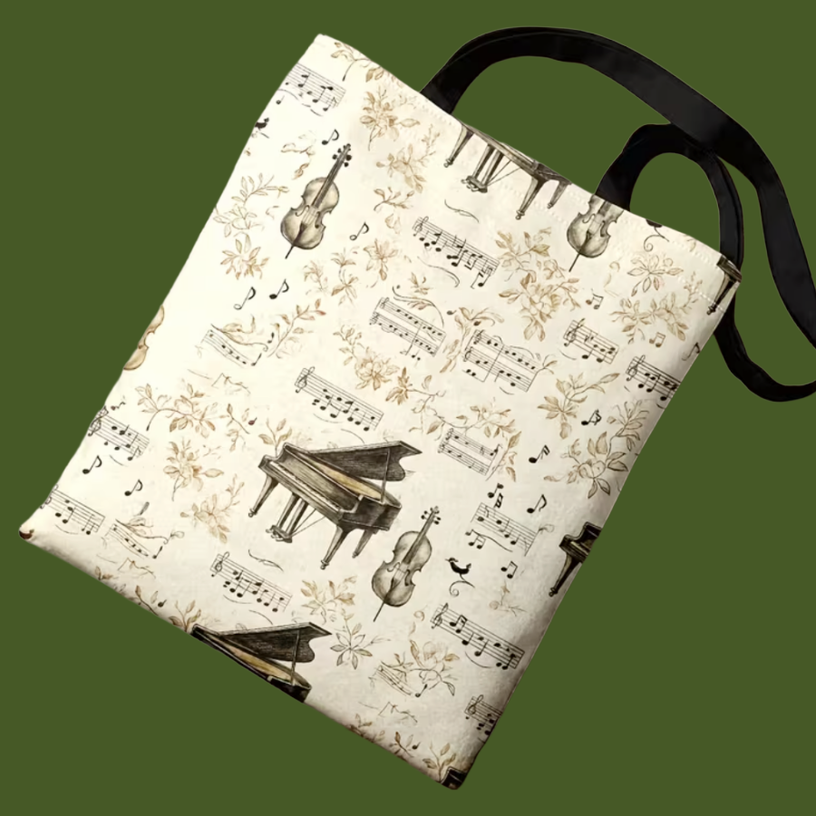 Vintage Piano & Cello Polyester Tote Bag – 40cm x 35cm