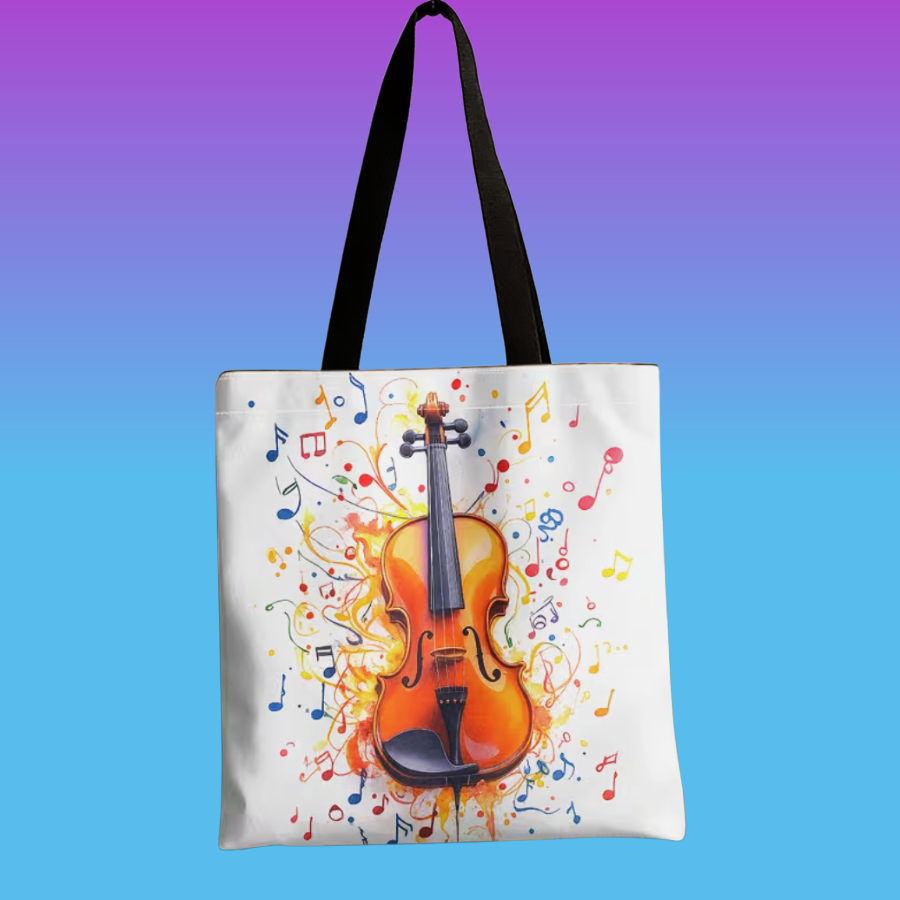 Colour Splash Violin Polyester Tote Bag – 40cm x 35cm