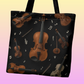 Black Violin & Music Notes Polyester Tote Bag   – 40cm x 35cm